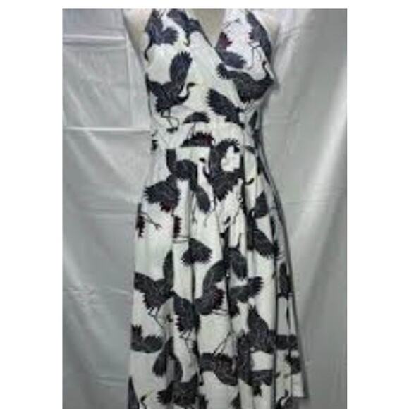Unique Vintage 1950s Pin Up Retro Crane Halter Swing Dress Sz XS # - Picture 4 of 10